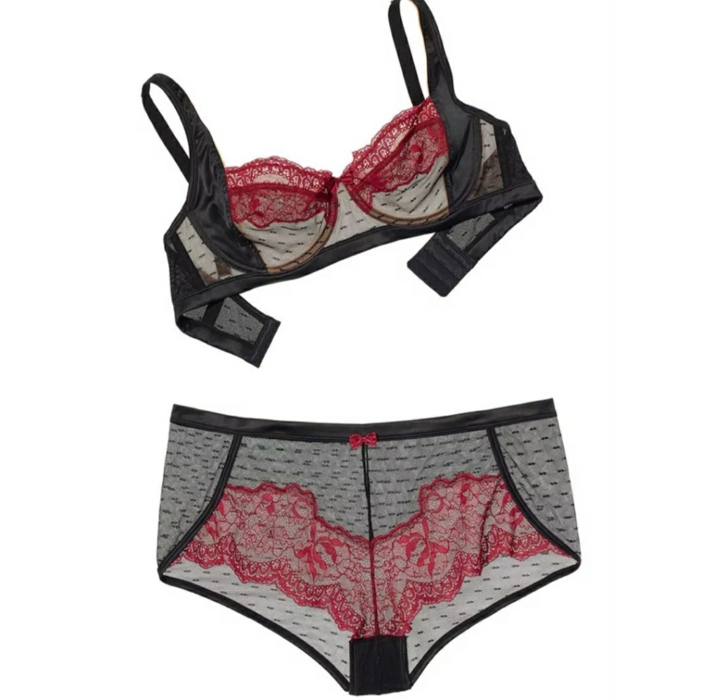 Set (2 pieces), sizes Bras 42C pantie L, color Black and Red, Brand…